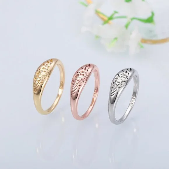 ▶14K Rose Gold Plated Flower Carved Unique Vintage Rings for Women, L022